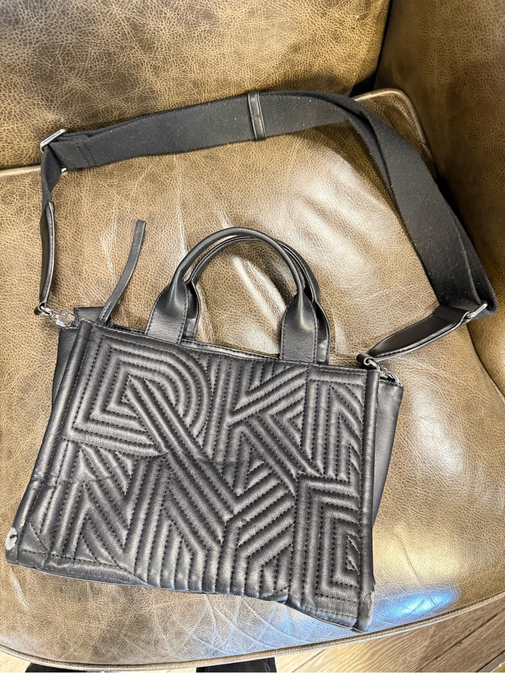 DKNY Black Quilted Crossbody Tote with Detachable Strap